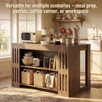 Tribesigns 55" Kitchen Island with Seating and Storage, Farmhouse Stationary Center Island Table with Spacious Worktop, 2-Tier Counter Height Table with Shelves for Dining Room, Kitchen, Brown