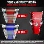 ALOANES 78-Slot Metal Wrench Organizer, Heavy Duty Wrench Organizer Tray for Tool Box, Professional Fit SAE & Metric Wrench Storage, 6 Pack Wrench Holders(Red&Blue)