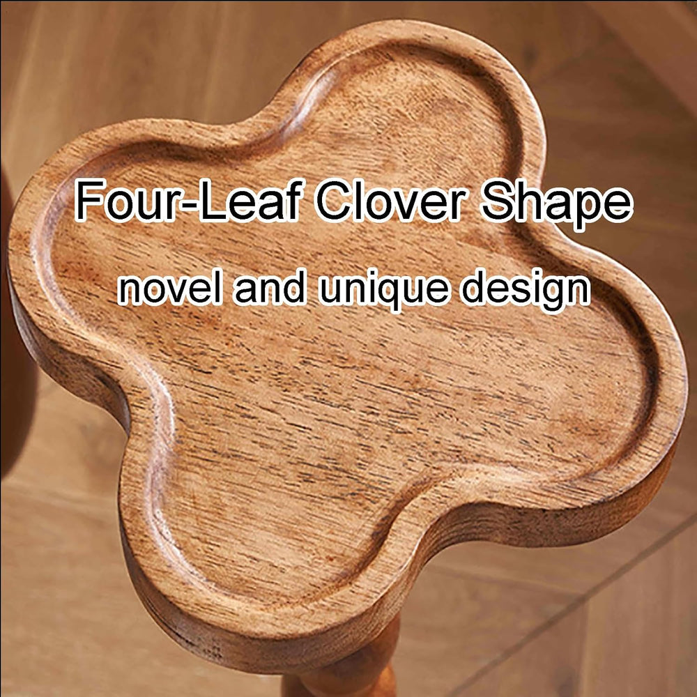 Four Leaf-Shaped Wooden End Table, Coffee Tables with Solid Wood Leg, Small P...