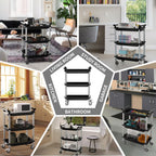 3 Tier Rolling Cart,Plastic Utility Cart with Handle,Rolling Carts with Wheels,Utility Cart with Lockable Casters, Multi-Functional Organizer Cart for Bedroom, Living Room, Kitchen,Office(Black)