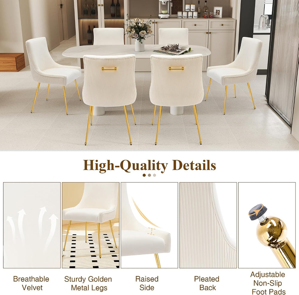adochr Velvet Dining Chairs Set of 4 with Gold Metal Legs, Beige