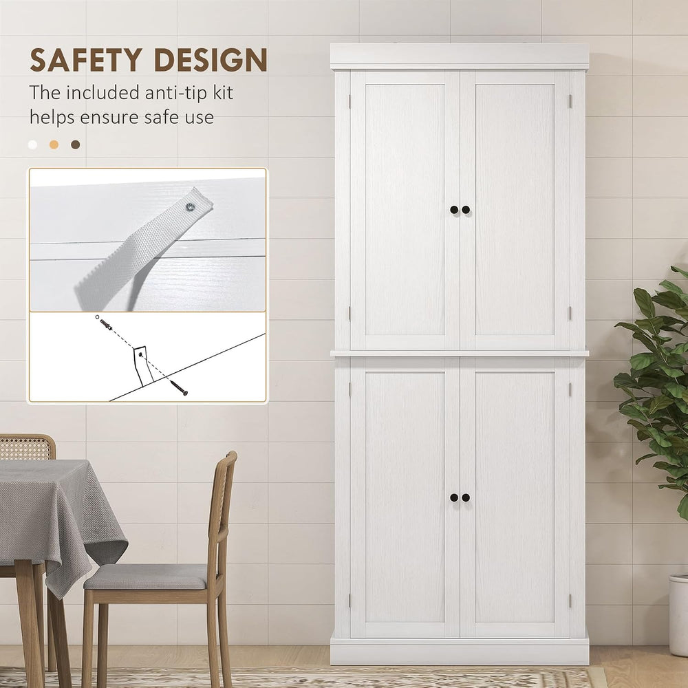 72" Tall Kitchen Pantry Storage Cabinet, 4-Door Freestanding Buffet with...