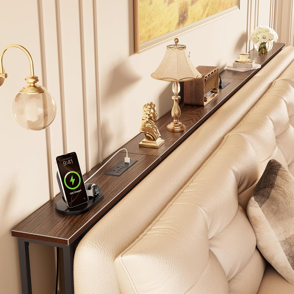 Huuger 118 Inch Sofa Table with Power Outlets, Skinny Behind Couch Table | 5....