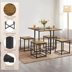 Yaheetech Industrial Dining Table Set for 4 Compact Kitchen Table and 4 Stools Space Saving Home Furniture for Small Space, Rustic Brown