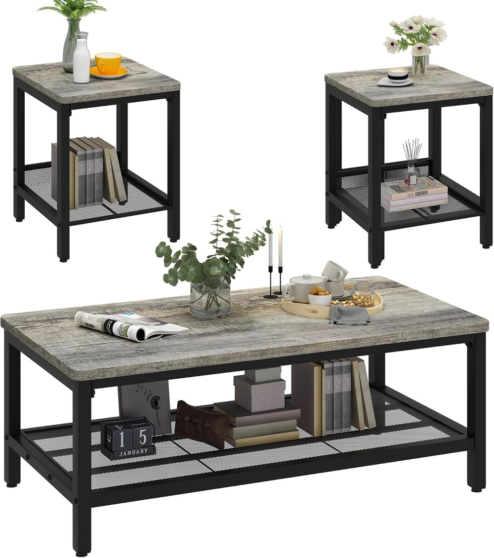 Lamerge Coffee Table Set of 3 Coffee Table and end Table Sets, Modern Metal F...