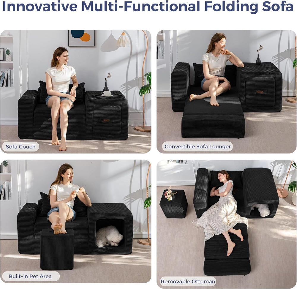 MAXYOYO Folding Sofa Couch, Convertible Floor Sofa with Armrest, Multifunctio...