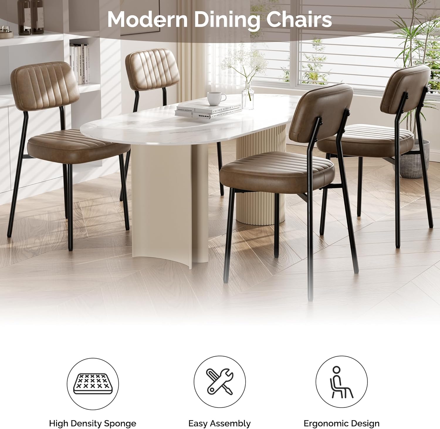 Dining Table Set for 4,Round Storage Kitchen Table and Chairs for 4,5 Piece 47Inch Circle Table Faux Leather Dining Room Chiars Set for Kitchen,Dining Room,Dinette（Grey Table,Brown Chairs）