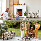 Firewood Rack Outdoor, 44.7" x 9.8" x 31.5", Black | Adjustable Wood Holder, 4 Hooks, Heavy Duty Log Rack, Indoor/Outdoor Firewood Storage
