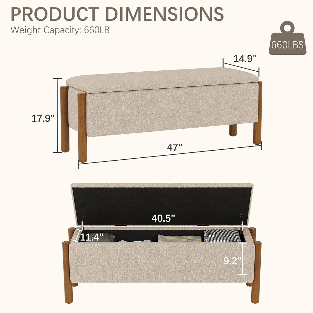 Modern Storage Benches with Walnut Wood Legs, 47'' Ottoman Bench with...