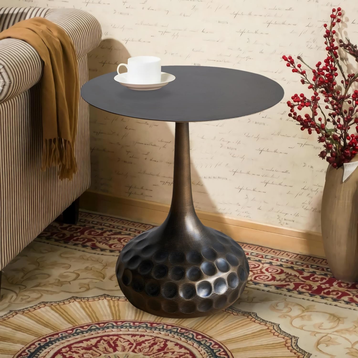 End Table, Modern Coffee Table, Iron Decorative Pedestal Metal Accent Table for Living Room/Bedroom/Balcony/Office/Indoor/Outdoor
