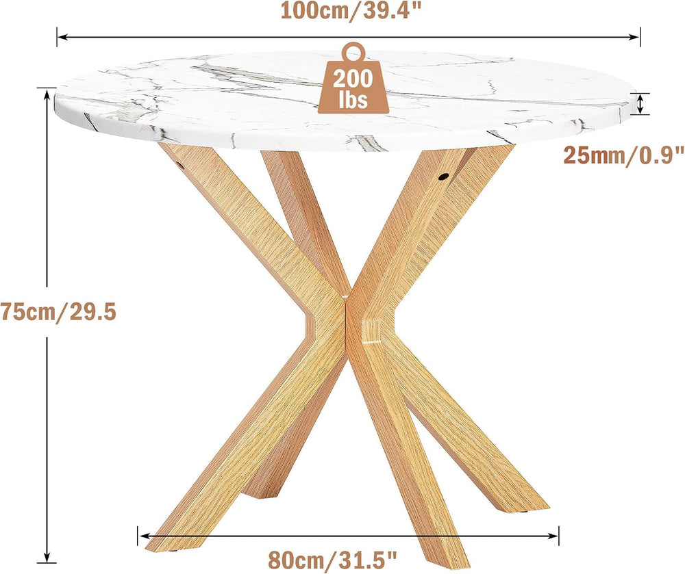 DlandHome Round Dining Table for 4, 39.4 Inches Kitchen Table with X Shaped W...