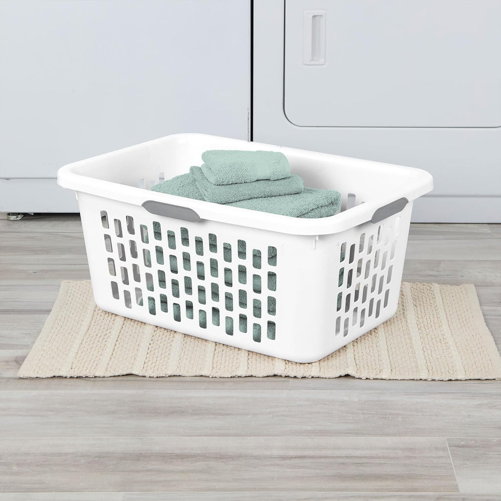 Sterilite Laundry Basket, Plastic Clothes Hamper, Large Rectangle Bin with Comfort Grip Handles and Reinforced Rim, 2 Bushel Capacity, White, 18 Pack