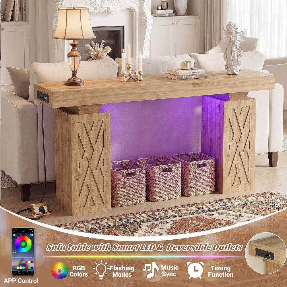 iSunirm 47.2" Extra Thick Entryway Table with Hollow Carved Storage Legs...