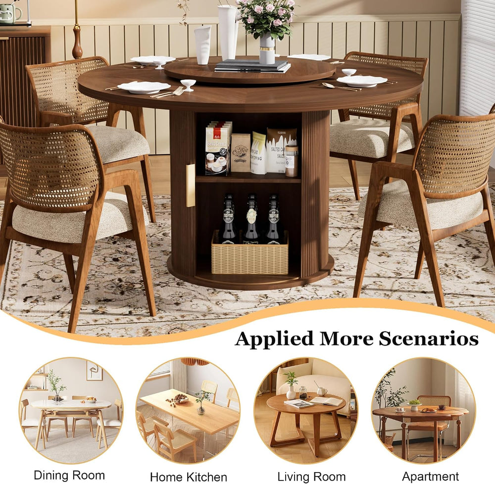 55'' Round Dining Table for 4-6, Mid-Century Modern Kitchen Table wit...