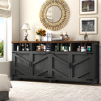 knoworld Buffet Sideboard with Storage, 63'' Large Kitchen Storage Cabinet Wood Coffee Bar Cabinet Buffet Table 4 Doors with Shelves for Kitchen, Dining Room, Entryway, Black, 63in