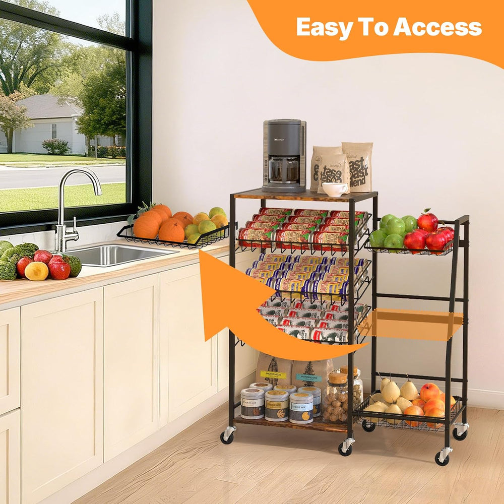 Pinzoveco 5-Tier Rolling Kitchen Storage Carts, Snack Cart with Wheels, Fruit...