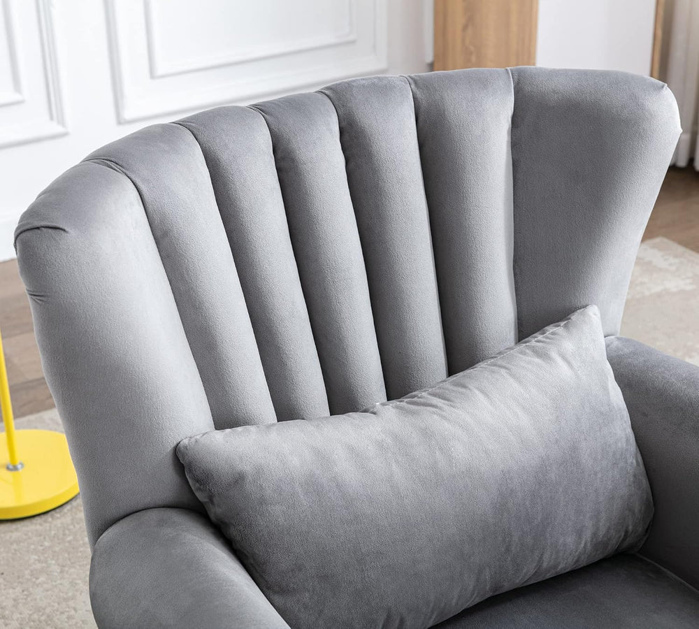 Mid Century Modern Accent Chair Upholstered Armchair Comfy Velvet Fabric Sing...