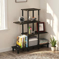 4-Tier Ladder Accent Display Shelf, Toolless Open Shelves Book Shelf, Round Tubes Storage Shelves, for Organization and Storage, Garage, Home Office, Living Room, Espresso