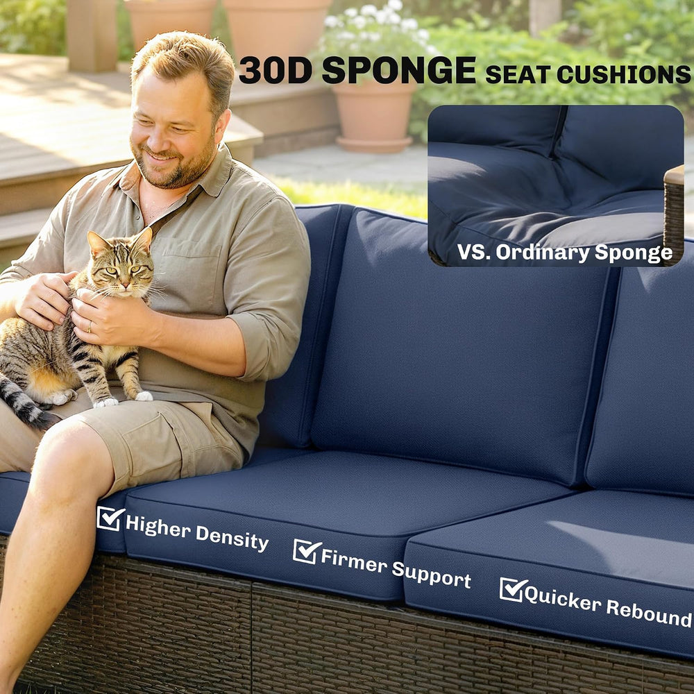 Outsunny 3 Seater Outdoor Couch Sofa, PE Wicker Patio Couch with Wide Deep Se...