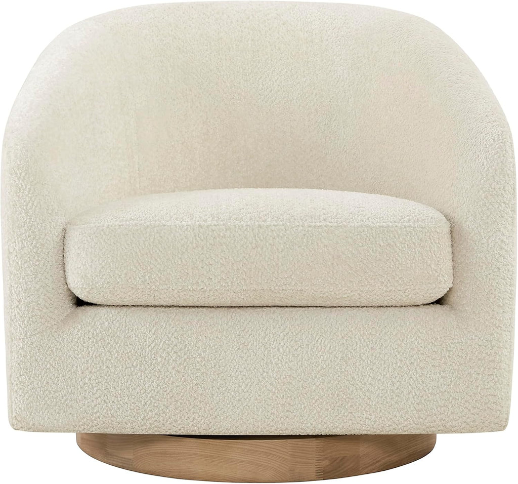 CHITA Swivel Accent Chair Set of 2, FSC Wood Frame, Fully Assembled, Cream | Fabric Barrel Arm Chair with 360° Swivel Solid Wood Base, Mid Century Modern Living Room Chair, 31"x31"x28", 350 Lb Capacity