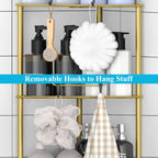4 Tier Floor Standing Corner Shower Caddy Organizer Shelf with Hooks, Bathroom Shelves Stand Rack, Gold