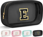 YOOLIFE Initial Make Up Bag Travel Toiletry Bag for Women, Clear Makeup Bag Organizer Cosmetic Bags Travel Essentials Gifts for Women Teen Girlfriend Teacher Mom Birthday Mothers Day Gifts Black E