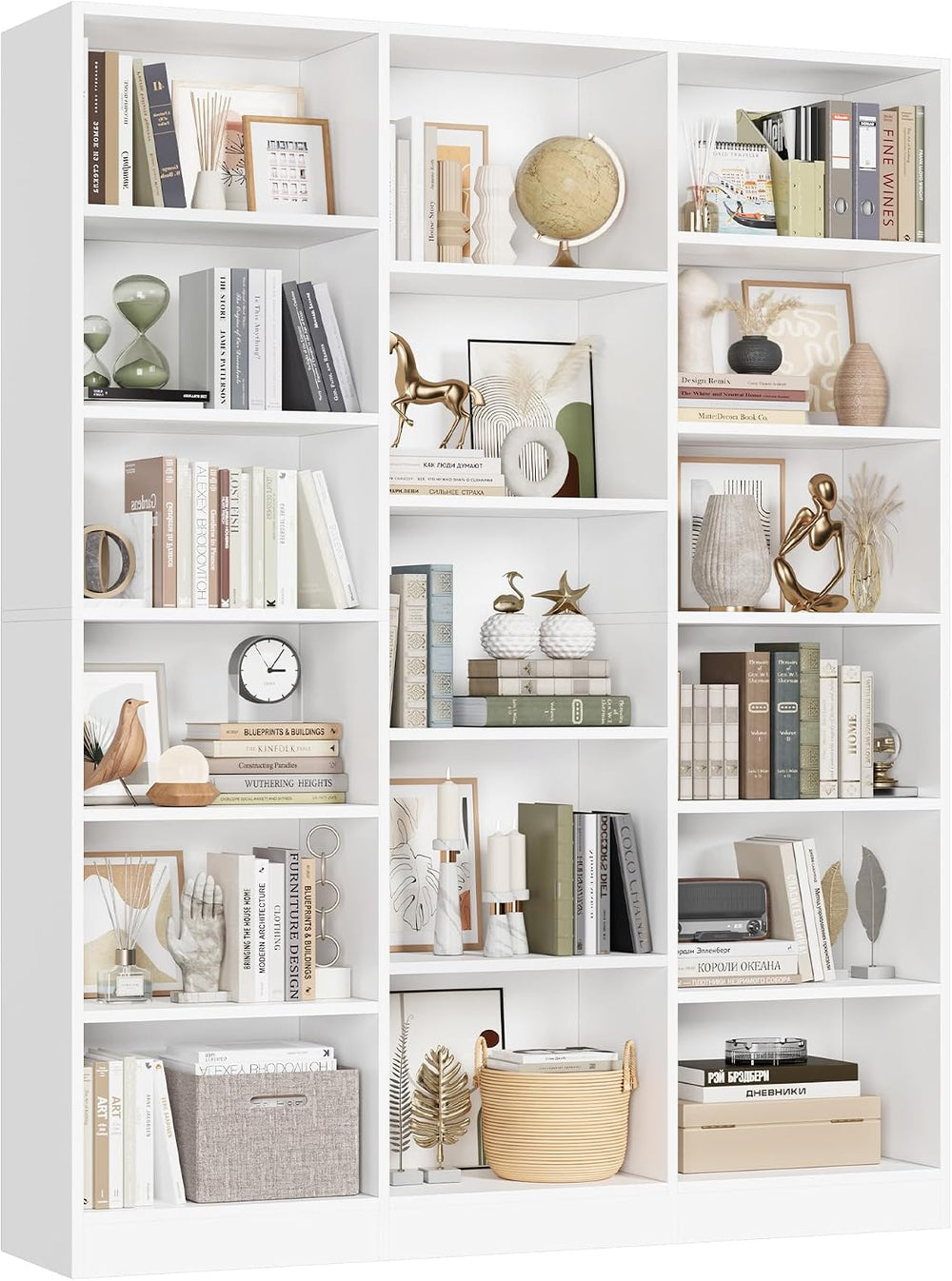 FACBOTALL Triple Wide Bookshelf, Large Bookshelf with 17 Display Shelves