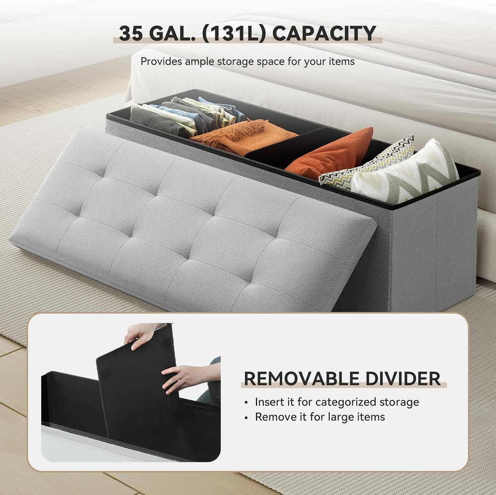 Storage Ottoman Bench, 43 Inch Ottoman Foot Rest, End of Bed Bench, Storage C...
