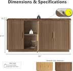 WIN2WIN 63" Fluted Sideboard Buffet Cabinet with Storage, Mid Century Modern Credenza with Faux Marble Top, Curved Corners, Wood Media TV Console Accent Cabinet for Living Room Kitchen Hallway, Walnut
