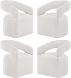 Upholstered Dining Chairs with Casters, Modern Barrel Side Armchair with Rollers for Dining Room, Bedroom, Kitchen, Reading Room, Beige, Set of 4