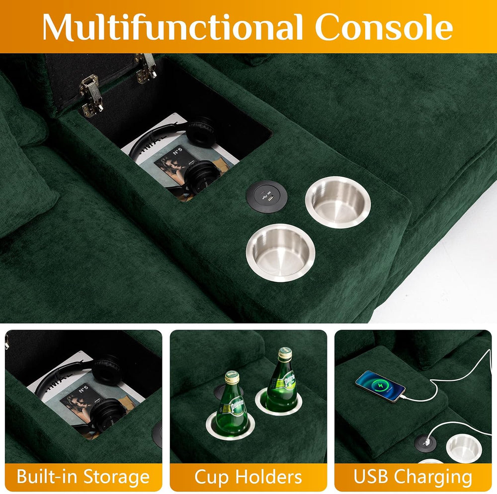 Wrofly 128" U-Shaped Sectional Sofa w/USB, Cup Holders & Ottoman, Gr...
