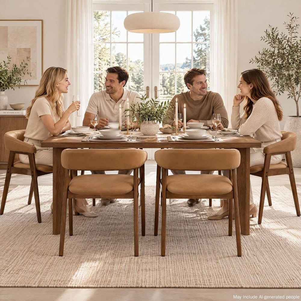 Dining Chairs Set of 6, Wooden Kitchen Chairs with Arms, Brown