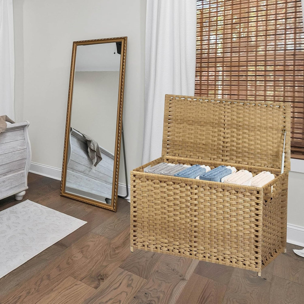 Wicker Storage Trunk, Large Storage Basket with Lid,Rural Natural | Handwoven...
