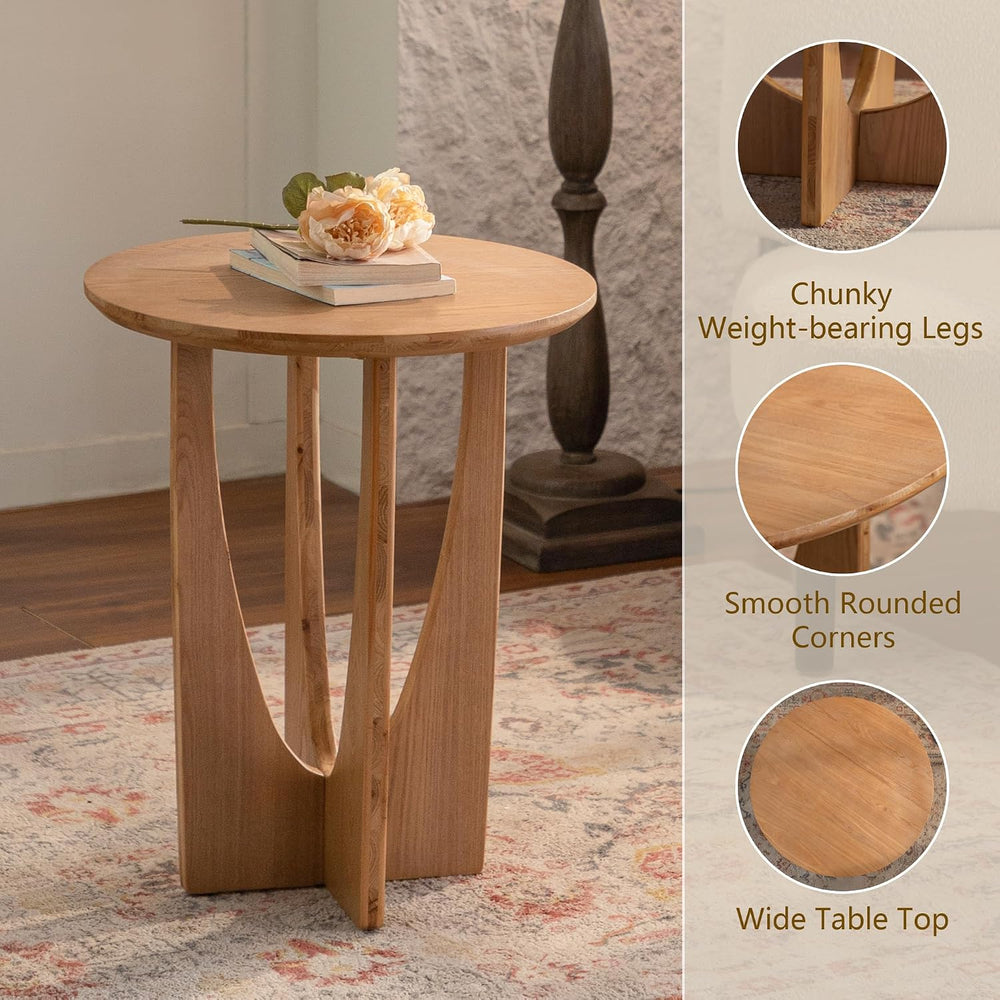 Wood Side Table, Modern Round End Table with Curved Leg, Mid-Century 24.80&qu...
