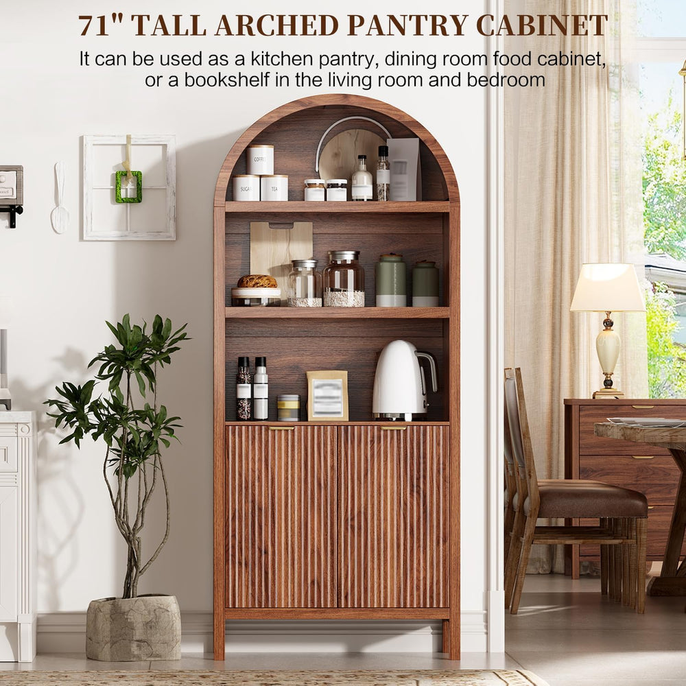 Ieejdn 71" Tall Arched Kitchen Pantry,Modern Fluted Wood Storage Cabinet...
