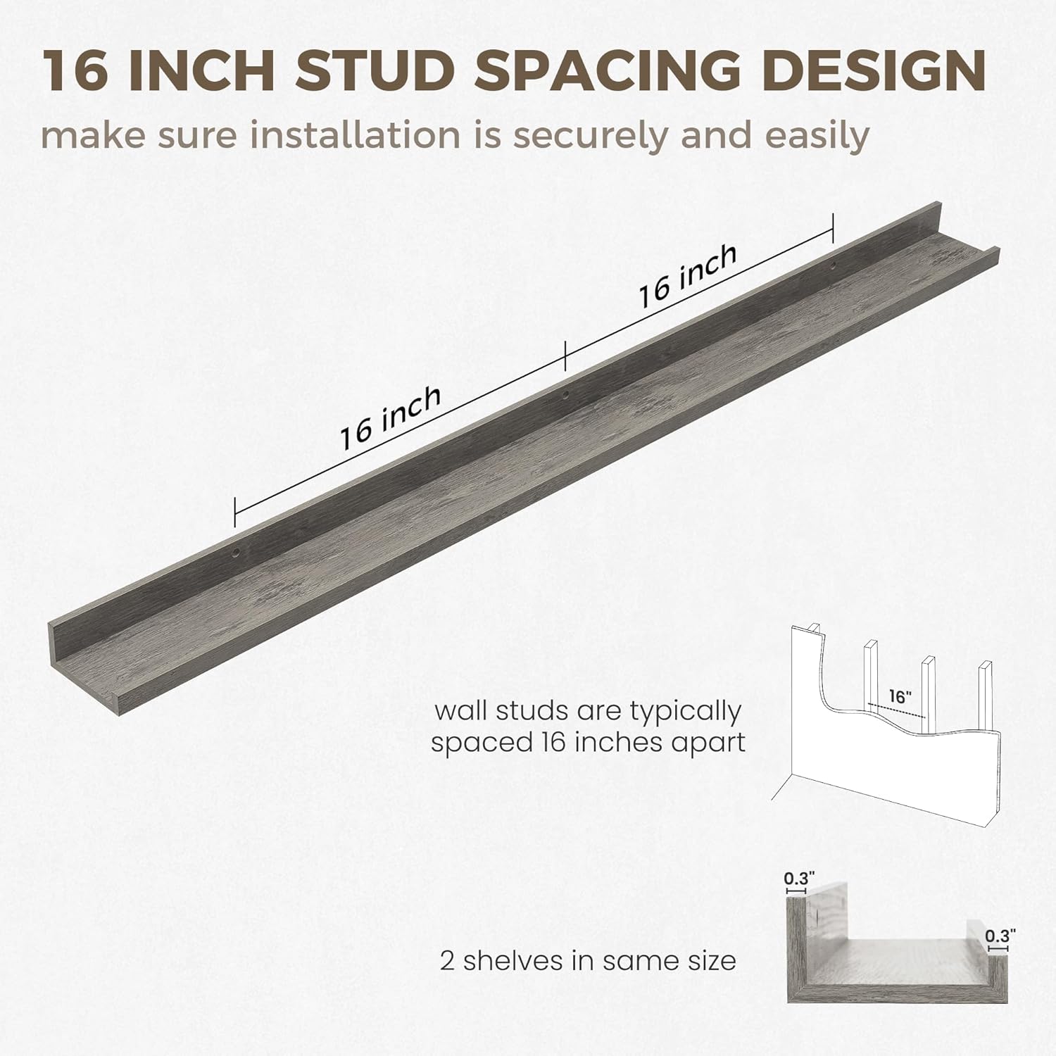 Axeman Grey Floating Shelves | 48 Inch Picture Ledge Shelf Set of 2 | Rustic Grey Picture Shelf for Wall with Ledge | Floating Shelves with Lip | Photo Ledge Shelves
