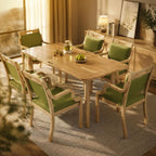 Wood Dining Table Set for 4, Rectangular Kitchen Dinner Table with Drain Groove Armrest,Ergonomic Upholstered Dining Chairs, Seniors Wooden Dining Room Furniture(1 Table + 6 Chairs, Walnut)