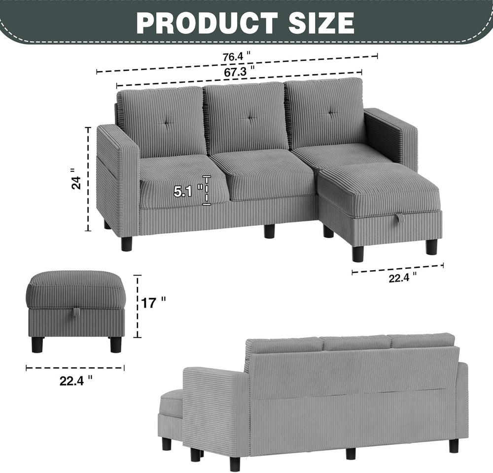 SUNLEI Convertible Sectional Sofa for Small Spaces, L Shaped Modular Sofa wit...