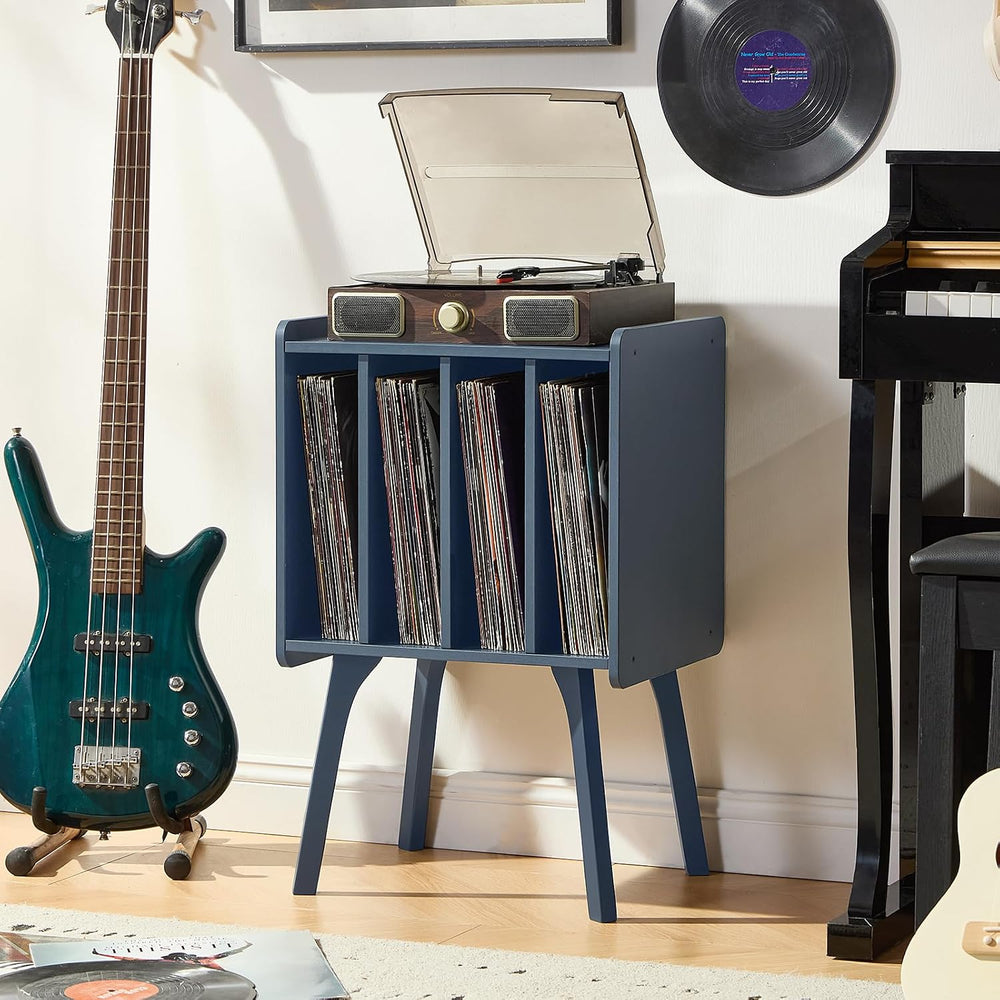 LELELINKY Record Player Stand, Blue Vinyl Record Storage Table for Albums | M...
