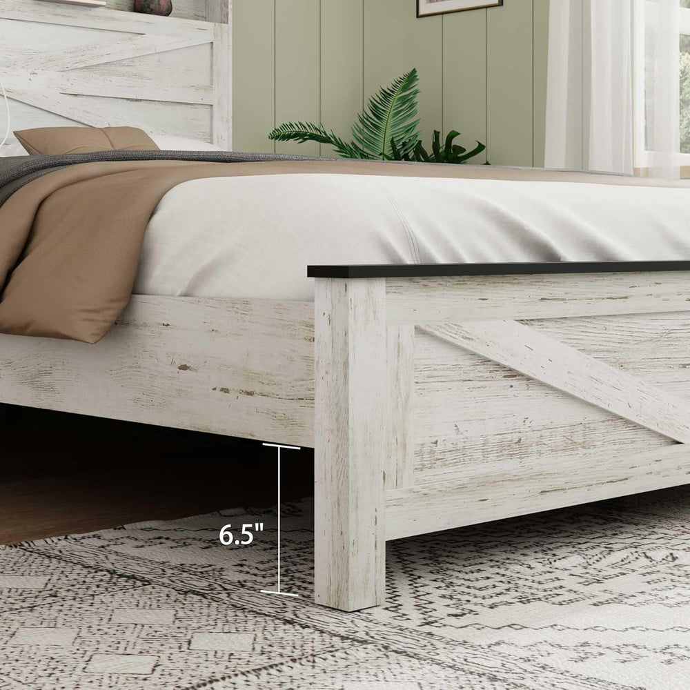 Ball & Cast Wood King Size Bed Frame with Storage Headboard,Farmhouse Pla...