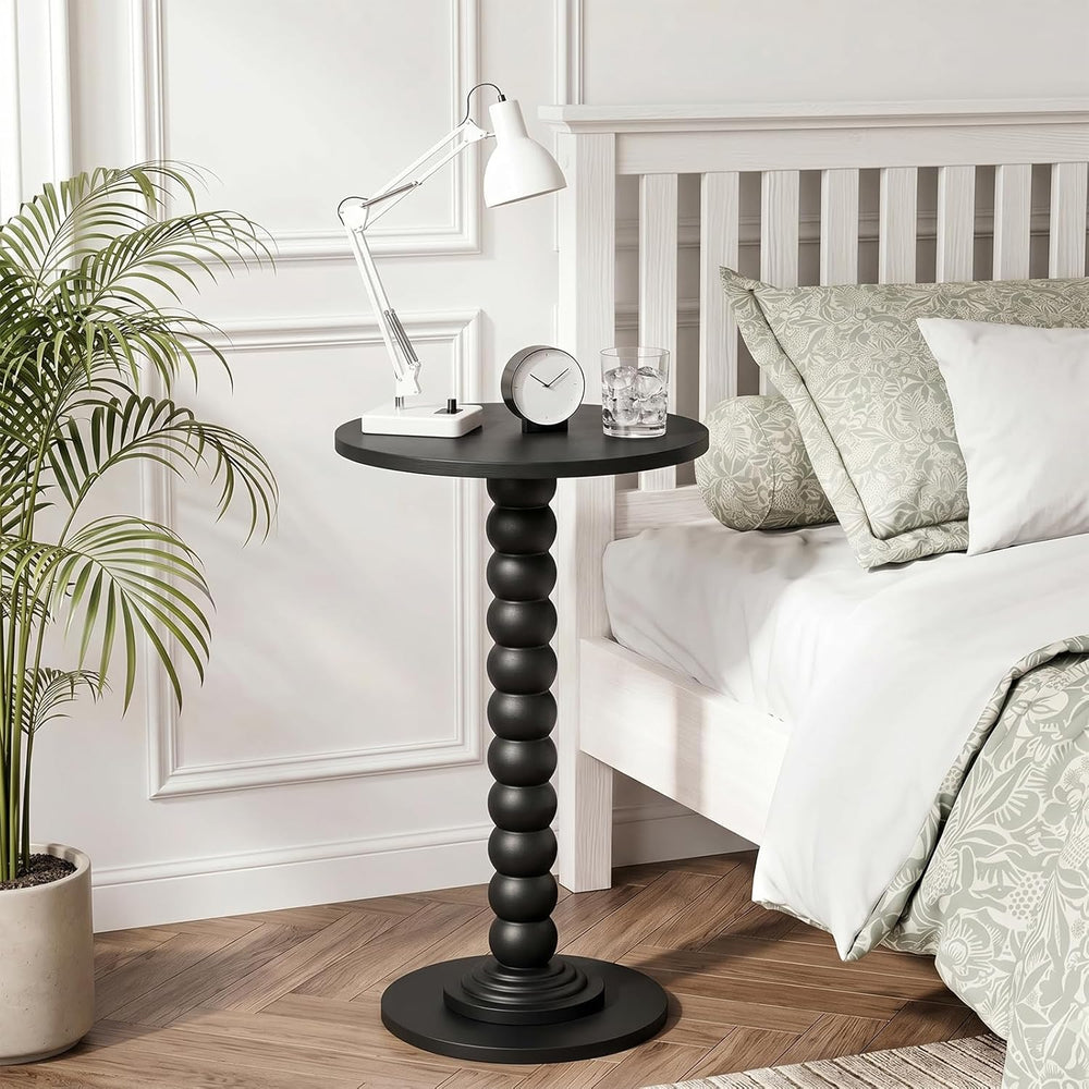 Round Side Table for Small Spaces, Modern Pedestal End Table with Solid Wood ...