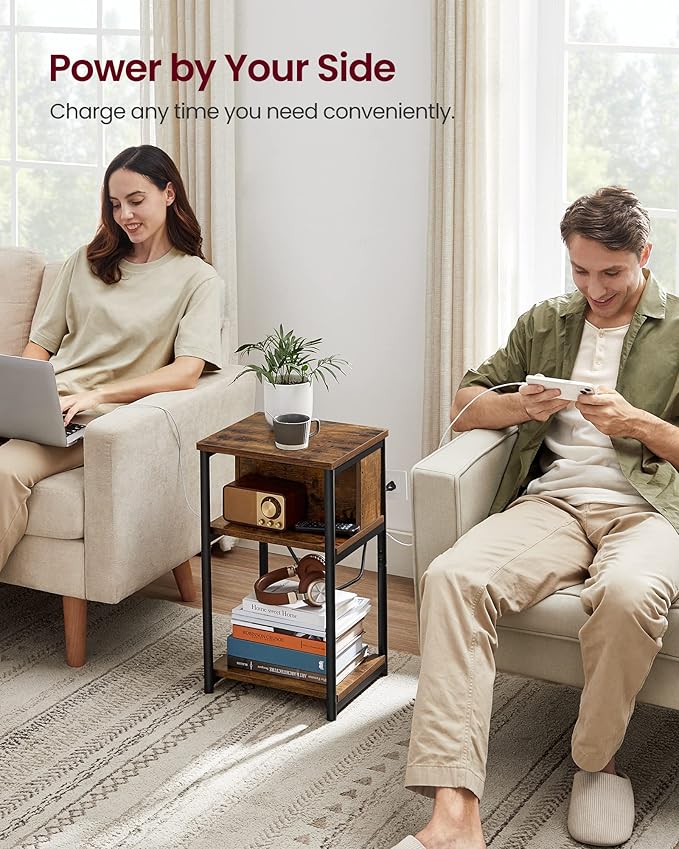 VASAGLE Side Table with Charging Station, 3-Tier End Table with USB Ports and...