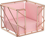 Rose Gold Geometric Sticky Note & Memo Cube Holder, Post Note Dispenser & Desk Organizer Metal Wire for Home, School, Office Supplies (Holder Only)