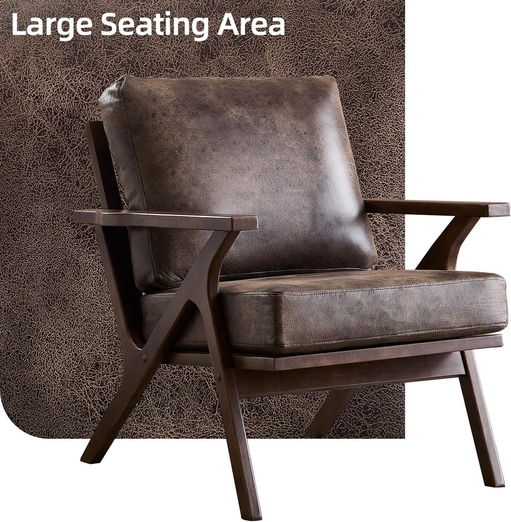 INZOY Mid-Century Modern Accent Chair with Wood Frame, PU Leather Living Room...