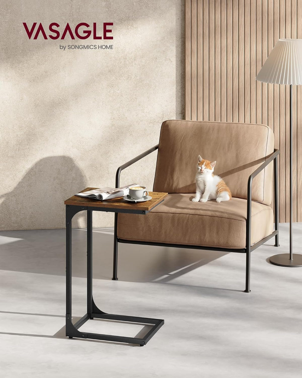VASAGLE C-Shaped End Table, Small Side Table for Couch, Sofa Table with Metal...