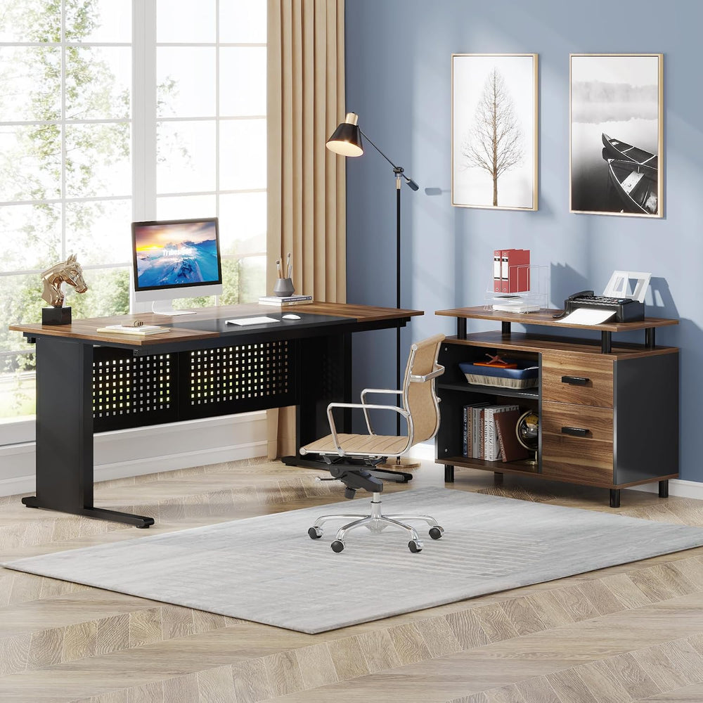 Tribesigns 63 Inch Executive Desk with Filing Cabinet, L Shaped Office Desk |...