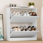 BORNOON Shoe Cabinet with 2 Flip Drawers, Slim Narrow Shoe Storage Cabinet, Freestanding Shoe Organizer with Adjustable & Removable Shelves, Top Display Shelf for Entryway, Hallway, Foyer, Closet