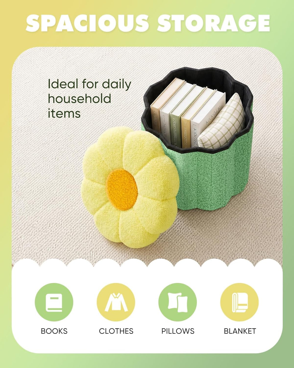 B FSOBEIIALEO Storage Ottoman Foldable, Sunflower Shaped Small Footrest Colla...