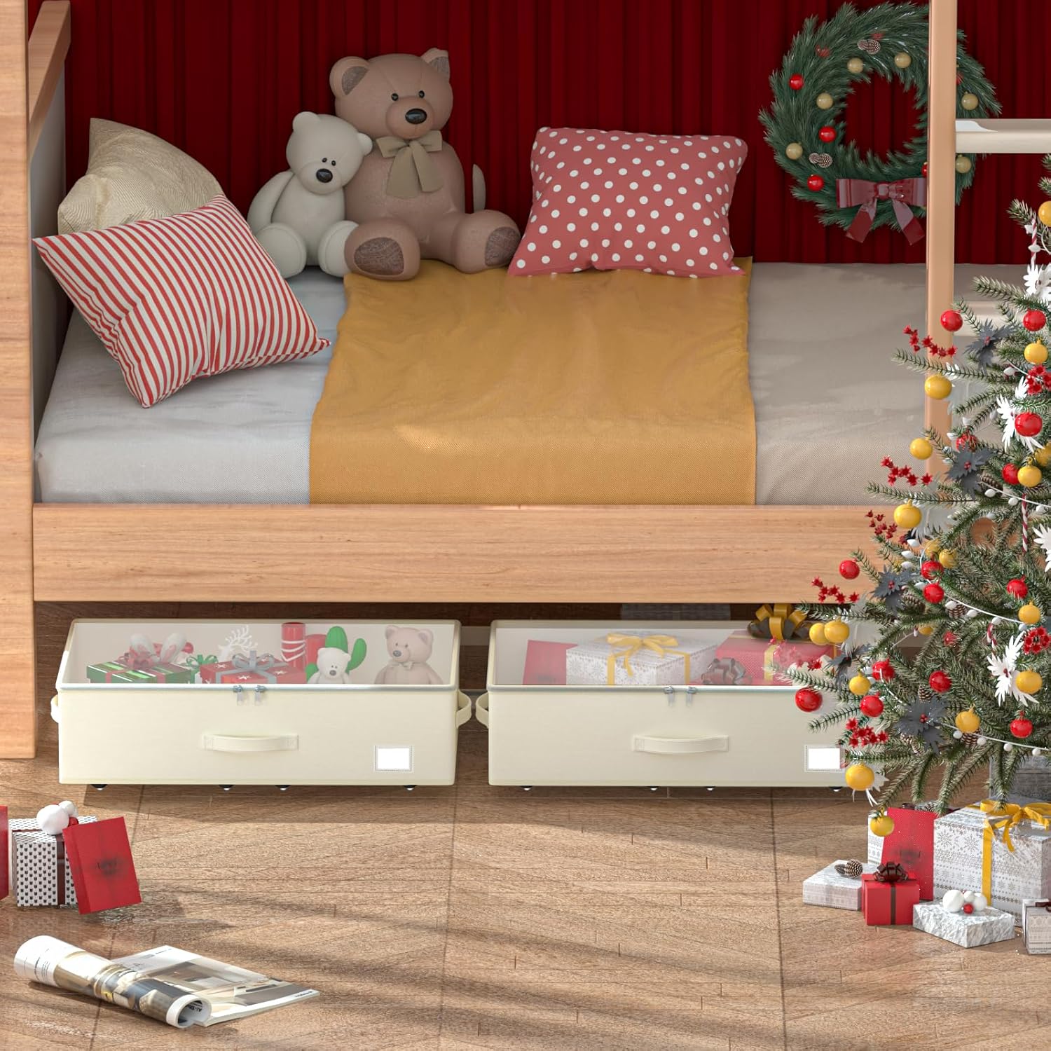 Under Bed Storage with Wheels, No Assemble Required 10 inches height Under Bed Storage bins,Large capacity Rolling Under bed Shoe Storage containers，dorm under bed storage drawers