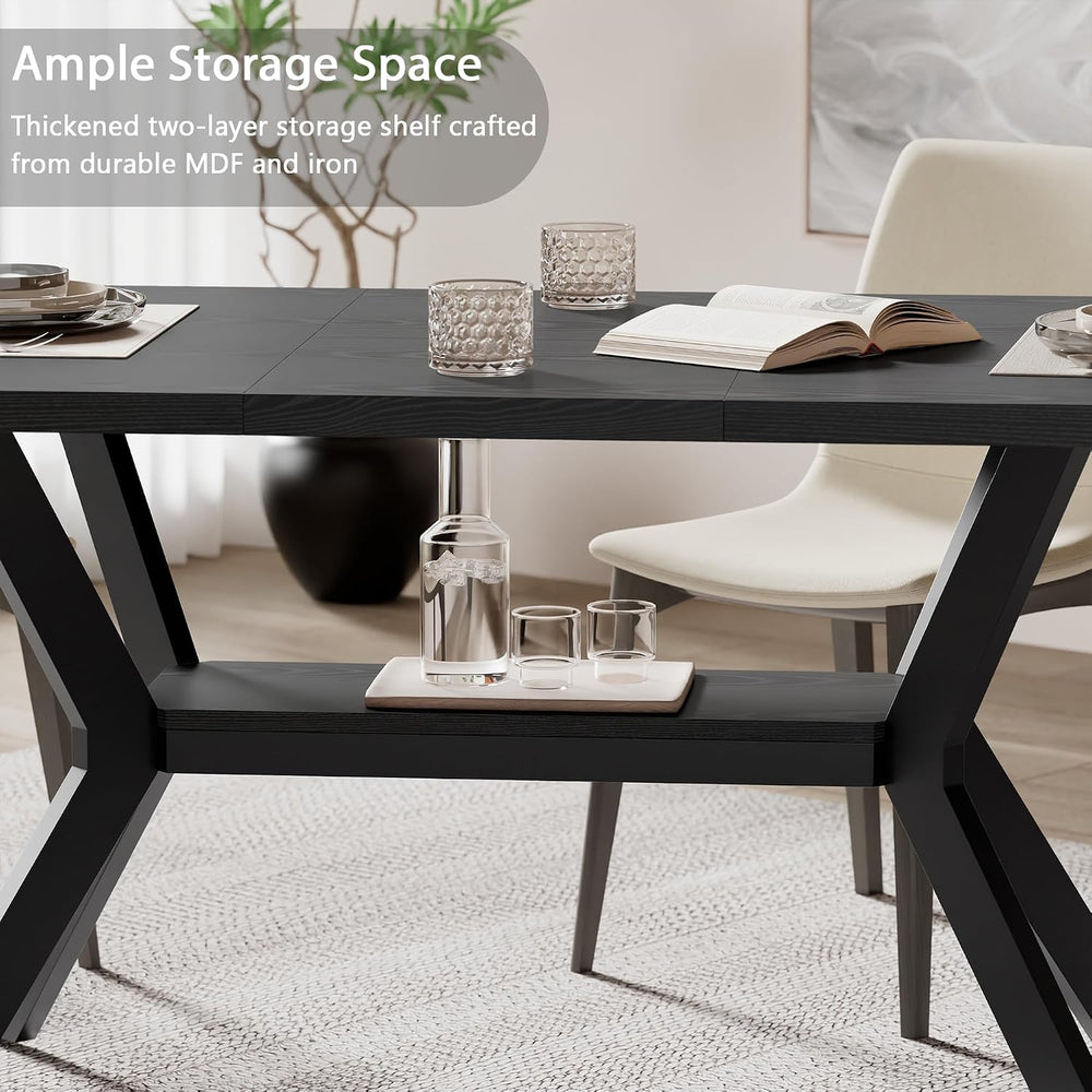 MECHYIN Extendable Dining Table for 4-8, 55-71 in, Storage Shelf, Black | Fli...
